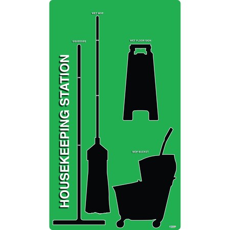 5S Supplies 5S Housekeeping Shadow Board Broom Station Version 17 - Green Board / Black Shadows  With Broom HSB-V17-GREEN-KIT